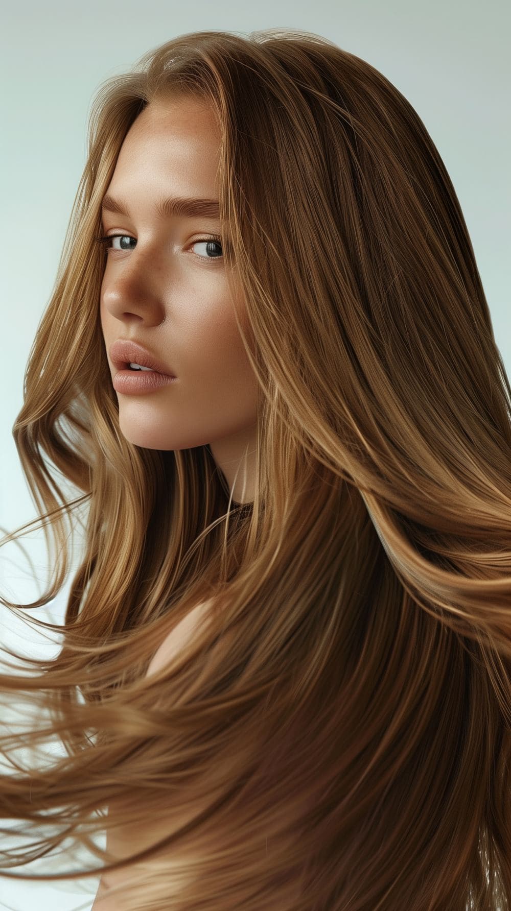 Model with long, flowing brunette hair